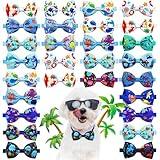 Mruq pet 20pcs Ocean-Themed Dog Collar Bows for Small Medium Dogs, Adjustable Summer Sea Style Dog Neck Bows Bulk for Pet Grooming