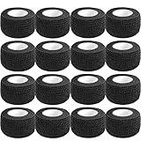 Self Adhesive Bandage Wrap,1 Inch 5 Yards 16 Pack Black Elastic Flexible Cohesive Bandages, Vet Wrap Tattoo Sports Tape Bulk for First Aid Supplies (Black)