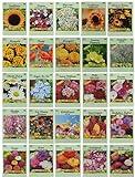 25 Slightly Assorted Flower Seed Packets - Includes 10+ Varieties - May Include: Forget Me Nots, Pinks, Marigolds, Zinnia, Wildflower, Poppy, Snapdragon and More - Made in the USA