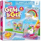 Klever Kits 4PCS Window Art, 2-in-1 Gems and Gels Suncatcher, 2 Ways to Play Diamond and Gels, Arts & Crafts Toys for Boys Girls, Christmas Birthday Gifts for Kids Age 6 and Up