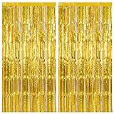 2 Pack Gold Backdrop Birthday Decorations Foil Curtain Backdrop Gold Streamers Dance Party Decorations Photo Booth Props for Bachelorette Decorations Christmas Halloween New Years Eve Party Supplies