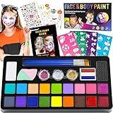 Drawdart Face Painting Kit for Kids - 20 Colors Water Based Non-Toxic Paint With Stencils & Brushes - Professional Body Makeup Kit for Parties, Birthdays, Halloween