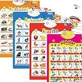 4Pcs Electronic Interactive Alphabet Wall Chart for Kids, ABC Learning for Toddlers, Learning Toys for Toddlers, Talking ABC Animal Vehicles & Vegetables Poster, Preschool Education Gifts for Kids
