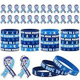 Wehhbtye 48 Pcs Child Abuse Awareness Pin and Bracelet, Blue Ribbon Zinc Alloy Lapel Pins for Kid, Child Abuse Prevention Awareness Silicone Wristbands for Support Fundraising Charity Event Supplies