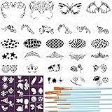 Thenshop 42 Pcs Face Paint Stencils Kits Includes 28 Reusable Facial Painting Stencils with 4 Stickers 10 Painting Brushes Plastic Tattoo Templates for Kids Halloween Party Makeup(Classic Style)