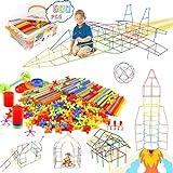Straw Constructor Toys STEM Building 600Pcs Toy Interlocking Plastic Engineering Thin Tube Blocks Educational Kit for 3 4 5 6 7years Kids Boys and Girls Gift