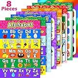 Blulu 8 Educational Preschool Poster for Toddler and Kid Learning with 60 Glue Point Dot for Nursery Preschool Homeschool Kindergarten Classroom Teach Number Alphabet Color Month and More 16 x 11 Inch