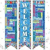 Outus 3 Pcs World Flag Banner Flag Decoration Welcome International Banner Porch Sign Country Flags for International Party Supplies Around The World Sports Events Club Classroom Decor(Classic)