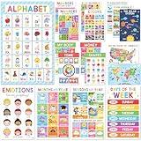 BEAWART 18 Laminated Educational Posters For Toddlers, Preschool Posters for Classroom, Kindergarten Wall Decor, PreK Learning Materials Alphabet Number Chart