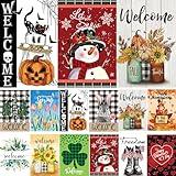 Seasonal Garden Flags Set of 12 Double Sided 12 x 18 Inch Yard Flags, Small Garden Flags for Outside, Fall Winter Halloween Christmas Outdoor Flags, Holiday Flags for All Seasons