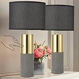 MoMyofdy 24" Tall Black Gold Set of 2 Nature Concrete Touch Control Table Lamps - 3-Way Dimmable Contemporary Modern Bedside Nightstand for Large End Table Living Room - Bulb Included