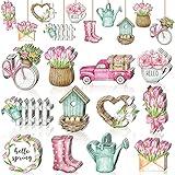 Maitys 36 Pcs Summer Flower Wooden Ornaments Sunflower Tulip Tree Decoration Floral Gnome Hanging Wood Cutout Pastel Spring Decor for Home Small Tree Party(Sweet)