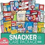 Gift A Snack - Fathers Day, Snack Box Variety Pack Care Package + Greeting Card (40 Count) Birthday Sweet Treats Gift Basket, Candies Chips Crackers Bars