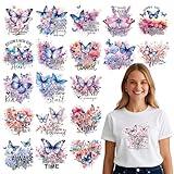 Wxiben Butterfly Iron on Transfers for T-Shirts - 20Pcs Butterfly Inspirational Dtf Transfers Ready to Press Heat Transfer Vinyl Stickers Flying Animal Floral Iron on Decals for Clothes Bag DIY Crafts