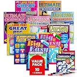 10-Pack Large Print Crossword Puzzles for Seniors Plus 2 Fill-In Puzzle Books and 4 Pens - Big, Bold, Easy-to-Read, Perfect Brain Stimulation Elderly Games for Retirement, Hospital Activities (8 x 10)