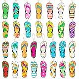 Haooryx Summer Decorative Hanging Ornaments - 31Pcs Summer Flip Flop Wood Hanging Ornaments Decorations Hawaii Beach Slippers Wooden Slices Gift Wrapping Tags Sign Pendant Tree Party Giftwrap Decor