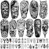 77 Sheets Viking Temporary Tattoos Adult Kids, Viking Pirate Tribal Totem Fake Tattoos Stickers, Nordic Norse Celtic Half Arm Sleeve Tattoos Body Art for Women Men