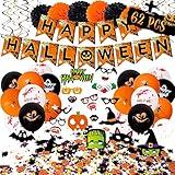 62PCS Halloween Party Decorations Set - Hallowmas Photo Booth Props Banner Balloons Pom Poms Hanging Swirls Spider Pumpkin Ornaments Supplies