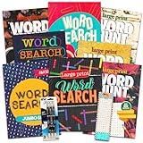 8 Large Print Word Search Books for Adults, Seniors - Set of 8 Jumbo Word Hunt Puzzle Books with Large Print Plus Pen and Magnifier (Over 700 Word Find Puzzles)