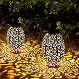 Solar Lanterns Outdoor Waterproof, 2 Pack Solar Garden Lanterns, LED Hanging Lanterns Solar Powered with Handle, Garden Decorative Retro Metal Solar Light for Table Pathway Walkway, Gardening Gifts