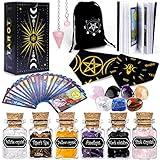 YixangDD Tarot Cards with Guide Book 18 Pcs Include 1 Deck of 78 Cards 、6 Mini Crystal Jars，7 Chakra Stones,1 Spirit Pendulum，1 Cloth ，1Goddess of Earth Pendulum mat，1 Velvet Bag