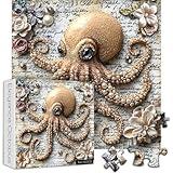 Octopus Jigsaw Puzzle1000 Pieces, Vintage Unique Animal Flower Art, Ocean Life Puzzles Colorful Floral, Impossible Hard Difficult Challenge for Adults