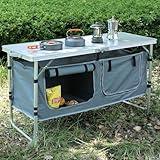 JOUYEK Camping Table, Folding Camping Table with Storage, Portable Kitchen Table, Lightweight, 3 Heights Adjustable Camping Furniture for BBQ, Picnic, Camping, Hiking, Beach, and Indoor