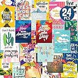Deeplay Motivational Encouragement Greeting Cards, 24 Packs Holographic Inspirational Quote Cards, Get Well, Appreciation and Kindness Cards for Colleagues, Classmates, Family and Friend