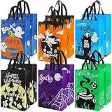 KIMOBER 12 Packs Halloween Non-Woven Trick or Treat Bags, Large Reusable Gift Tote With Handles, 6 Colors Goodie Bags for Party Supplies, 15.711.85.9"