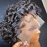 INSTASTYLE Short Curly Pixie Cut Lace Front Wigs 6 inch, 13X1 Human Hair HD Lace Front Wigs Plucked for Black Women 6 Inch, Natural Black