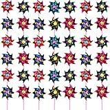 50 Pcs Plastic Rainbow Pinwheel, Party Pinwheels DIY Lawn Windmill Set for Teenagers Toy Garden Party Lawn Decor, Assorted Color