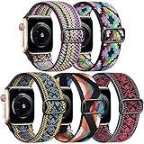 Easuny 5 Pack Stretchy Bands Compatible with Apple Watch 38mm 40mm 41mm 42mm 44mm 45mm 46mm 49mm Women, Elastic Fabric Nylon Strap Wristband for iWatch SE Series 10 9 8 7 6 5 4 3 Ultra Boho Solo Loop