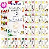 DMSKY 60 Pack Lip Balm, Natural Lip Balm Bulk with Vitamin E and Coconut Oil, Moisturizing Lip Balm for Chapped Lips, Bulk Lip Balm for Women-12 Flavors