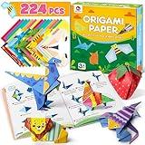 Mocoosy 224 Sheets Origami Paper Kit for Kids Ages 8-12, Color Folding Paper Set with Origami Book, Art Craft Supplies for Boys Girls 5-8 9-12, Travel Game Airplane Car Road Trip Activities Toy Gifts