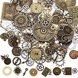 ZOOFOX 300 Gram Gears Charms, Mixed Vintage Bronze Watch Cog Wheel Set, DIY Metal Steampunk Pendant for Crafting, Jewelry Making Accessory