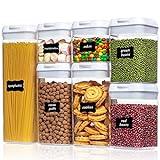 Vtopmart Airtight Food Storage Containers, 7 Pieces BPA Free Plastic Cereal Organizer Canisters with Easy Lock Lids, for Kitchen Pantry Organization, 24 Labels, White