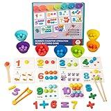 Montessori Arithmetic Math Set – Montessori Math Digital Learning with Beads Chopsticks & Spoons, Silicone Counting Tools , Early Math Education Set，Learning & Education