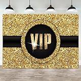 ASDCXZ 5x3ft VIP Backdrop Movie Premiere Award Ceremony Photography Background Black Gold Celebrity Show Activity Catwalks Stage Banner Decorations Man Woman Super Star Portrait Photo Booth Prop