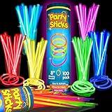 PartySticks Glow Sticks Party Supplies 100pk - 8 Inch Glow in the Dark Light Up Sticks Party Favors, Glow Decorations, Neon Party Glow Necklaces and Glow Bracelets with Connectors