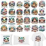 24 Sheets Camping Iron on Transfers for T-Shirts, Funny Camp Life DTF Transfers Ready to Press Heat Transfers Vinyl, Iron on Patches Stickers for Clothes Backpack Bag Pillow Cover DIY Crafts