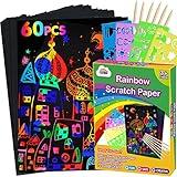 ZMLM Scratch Paper Art Set: 60Pcs Magic Drawing Art Craft Kid Mother Gifts Scratch Paper Supply Toddler Preschool Learning Toy for Age 3 4 5 6 7 8 Girl Boy Birthday Activities Toys