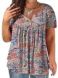 Womens Plus Size Tops 4XL Oversized Buttons Up Tee Shirts Floral Printed 30 26W