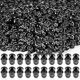 FFNIU 230Pcs Mini Plastic Skull Heads, Black Miniature Small Skulls, Halloween Skeleton Figurines for Halloween Pranks Halloween Crafts Bar Home Trick Toy