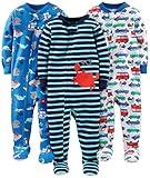 Simple Joys by Carter's Baby Boys' 3-Pack Snug Fit Footed Cotton Pajamas, Blue Sea Life/Navy Stripe/White Cars, 18 Months