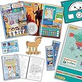 Mysteries in Time Ancient Greece Greek Activity Pack for Kids aged 6-11, with history Book & Magazine, perfect for screen-free Christmas gift Plane, Travel, Holiday, Wedding, Homeschool Fun
