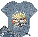 Country Music Shirts for Women Country Roads Take Me Home Shirt Vintage Western Short Sleeve Tees Top Blue