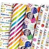 WRAPAHOLIC Birthday Wrapping Paper Sheet - 12 Sheets Folded Flat with 12 Gift Tags for Party, Baby Shower - 19.7 Inch X 27.5 Inch Per Sheet