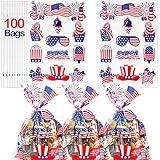 4th of July Cellophane Bags | 100 pcs (6” x 9” Inch) USA Treat Bags | 2.5 Mil Snack Bags with USA Patriotic Designs | Independence Day Cello Treat Bags| USA Game Day Party Decoration | 4th of July Party Treat Bags | By Anapoliz