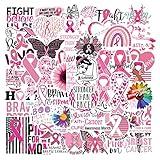 50PCS Breast Cancer Awareness Stickers,Pink Ribbon Stickers,Caring for Women's Health Waterproof Vinyl Stickers Decals for Laptop Bike Gifts for The People Care About Women