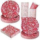 Hushee 200 Pcs Valentine‘s Day Party Supplies Serves 50 Disposable Tableware Set 7''/ 9'' Paper Dessert Plates Napkins Paper Cup for Home Office Restaurants Valentine‘s Day Party Decorations